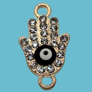 Hamsa Hand Evil Eye Charm Rhinestones Gold Tone